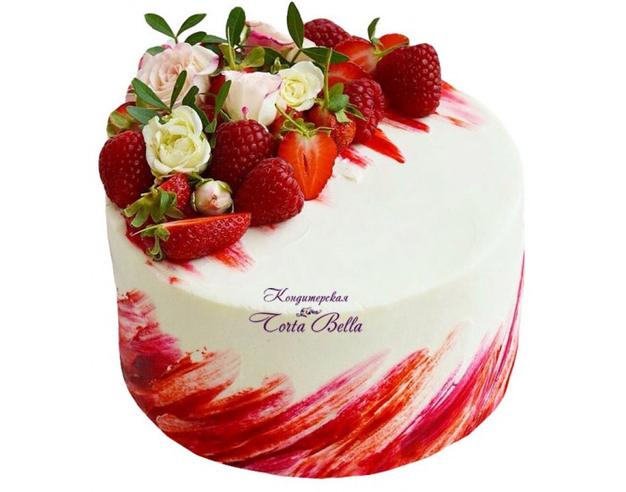 Торт на день рождения с фруктами и ягодами. | Премиум Фото